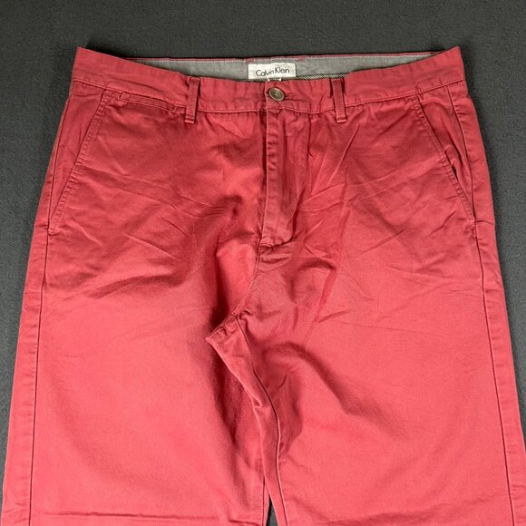 Calvin Klein Mens 36x30 Salmon Pink Flat Front Cotton Chino Casual Pants - Picture 3 of 8